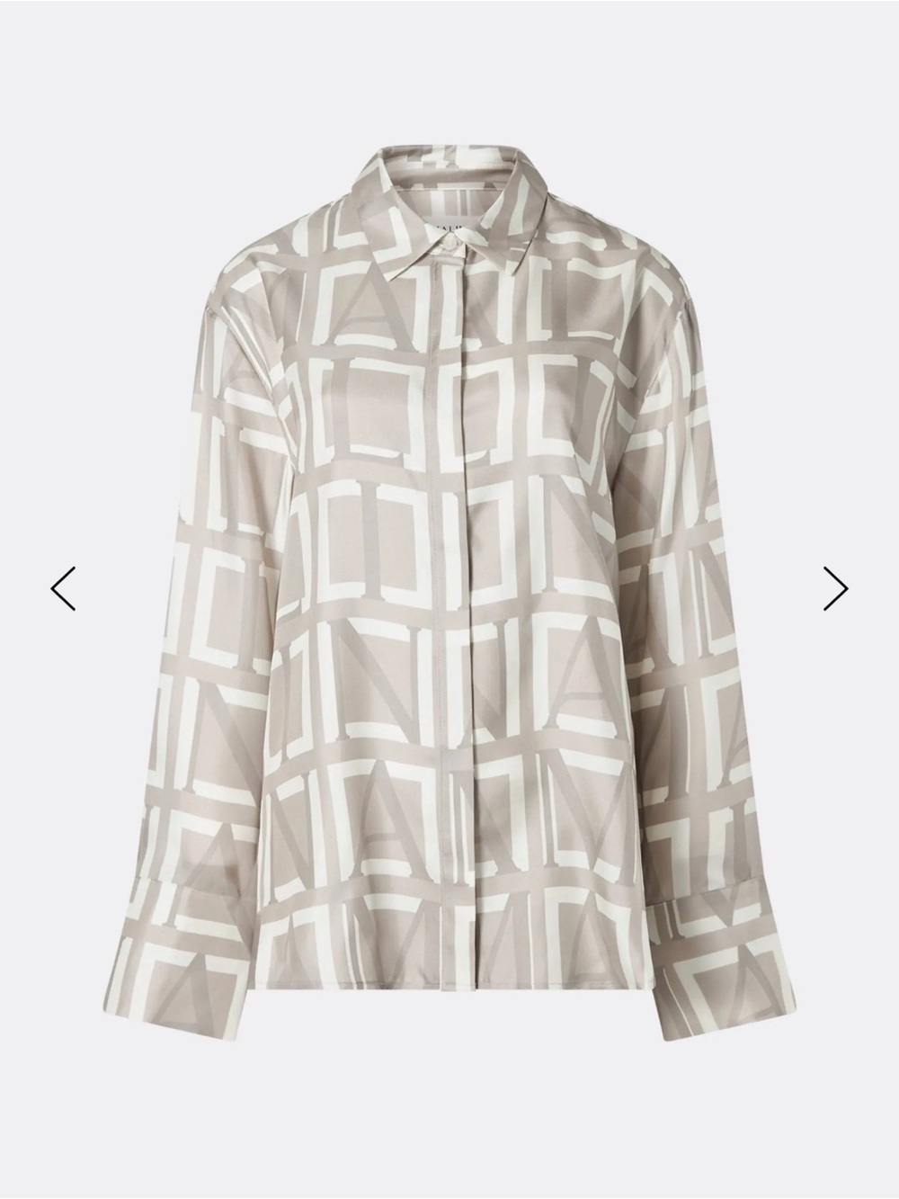 By Malina Geometric Print Button-Up Shirt in Beige gray & White size L NWT - Picture 2 of 5